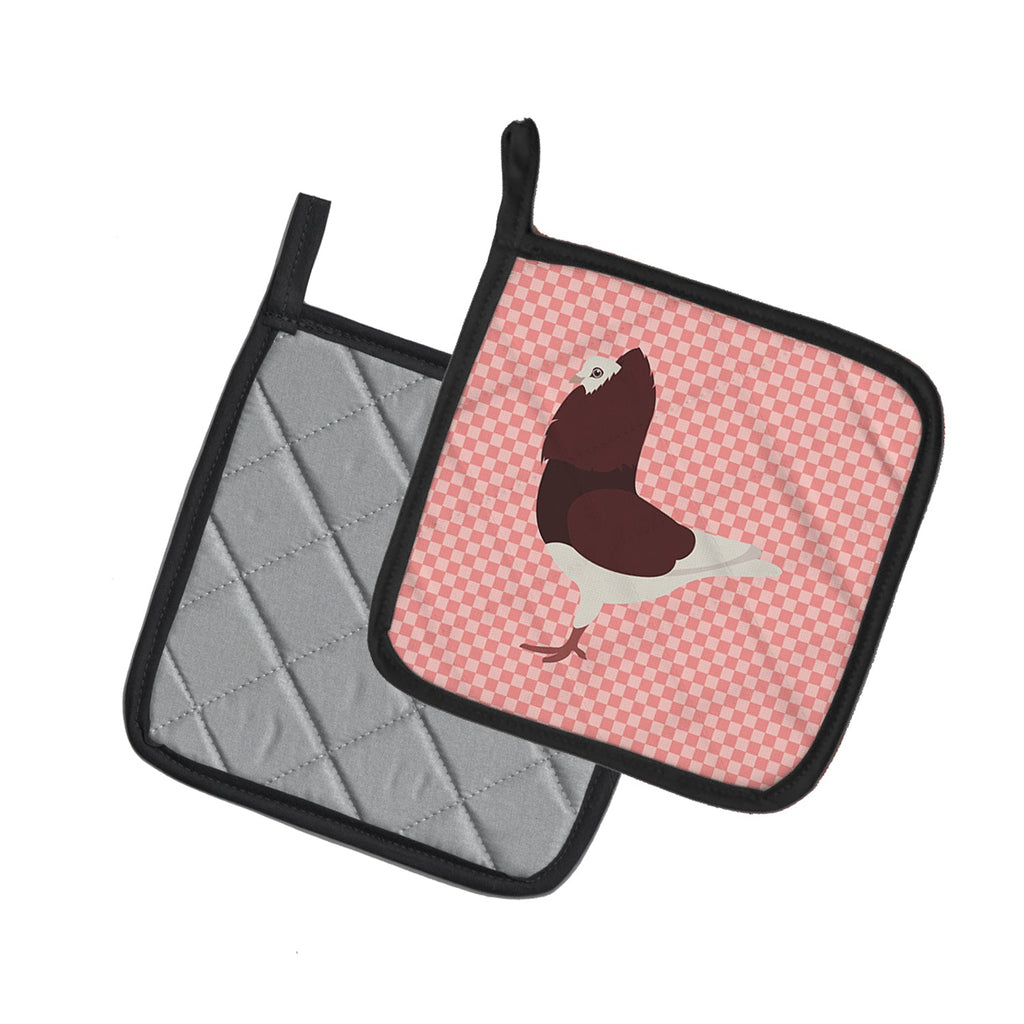 Capuchin Red Pigeon Pink Check Pot Holder Set of 2 Heat Resistant Quilted Hot Pads 7.5 x 7.5 Inch, Insulated Kitchen Trivets for Cooking & Baking