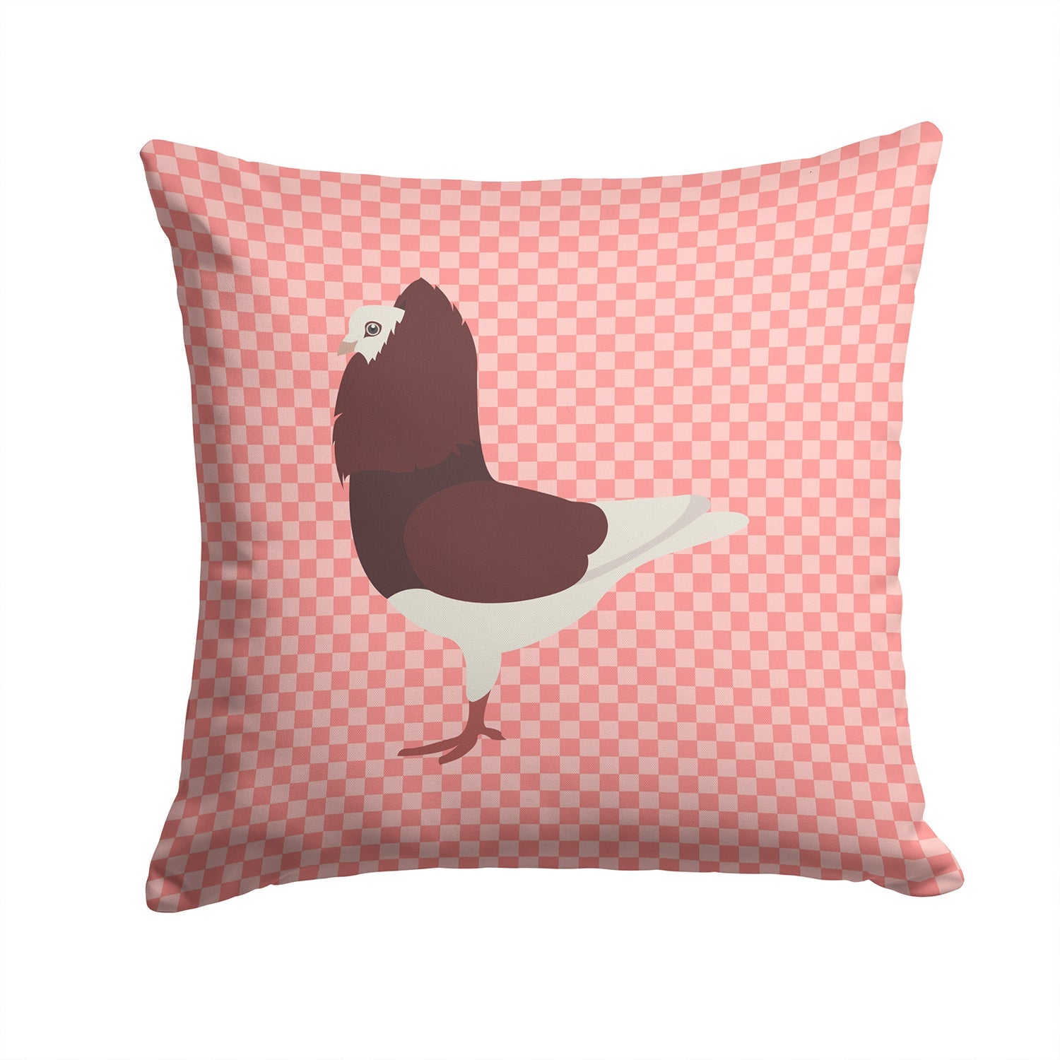 Capuchin Red Pigeon Pink Check Decorative Throw Pillow 14x14 Indoor Outdoor Accent Cushion, Fabric Cover with Insert for Sofa, Bed, Porch & Living Room