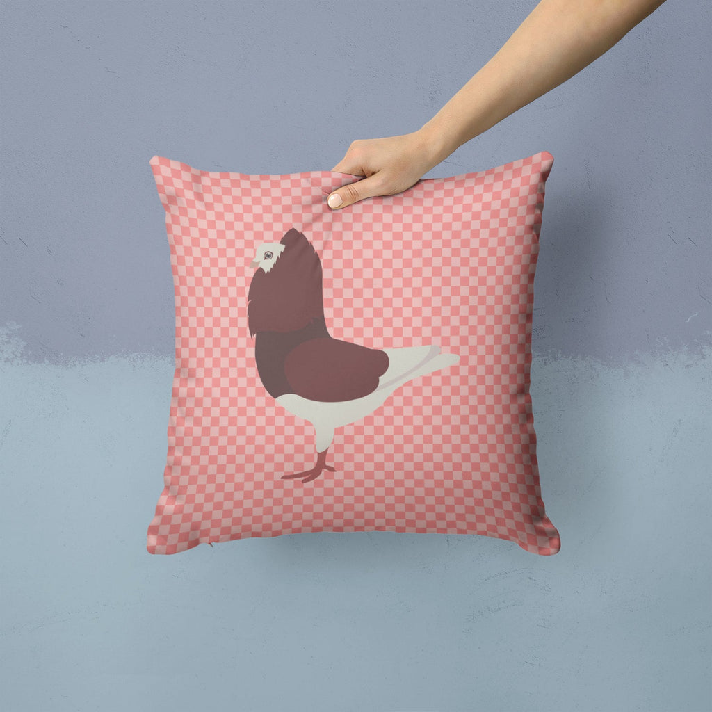Capuchin Red Pigeon Pink Check Decorative Throw Pillow 14x14 Indoor Outdoor Accent Cushion, Fabric Cover with Insert for Sofa, Bed, Porch & Living Room