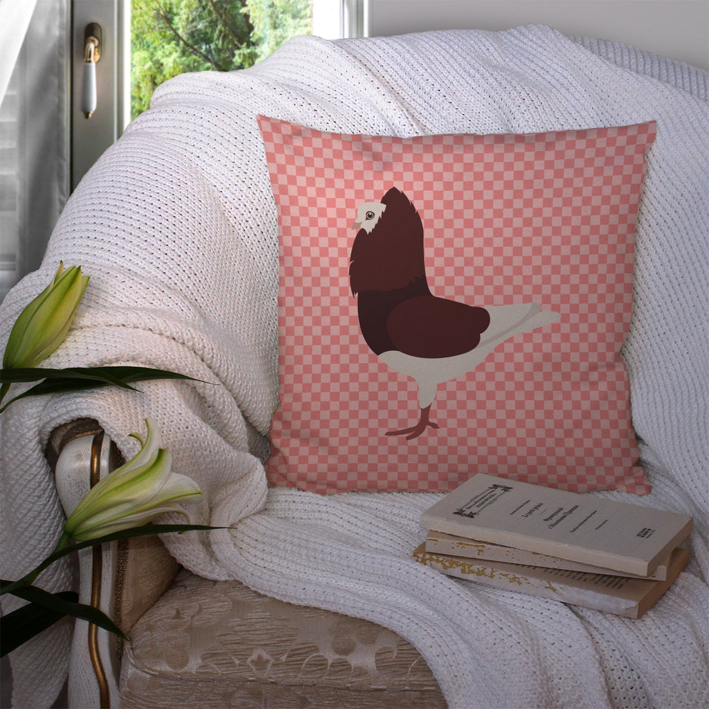 Capuchin Red Pigeon Pink Check Decorative Throw Pillow 14x14 Indoor Outdoor Accent Cushion, Fabric Cover with Insert for Sofa, Bed, Porch & Living Room