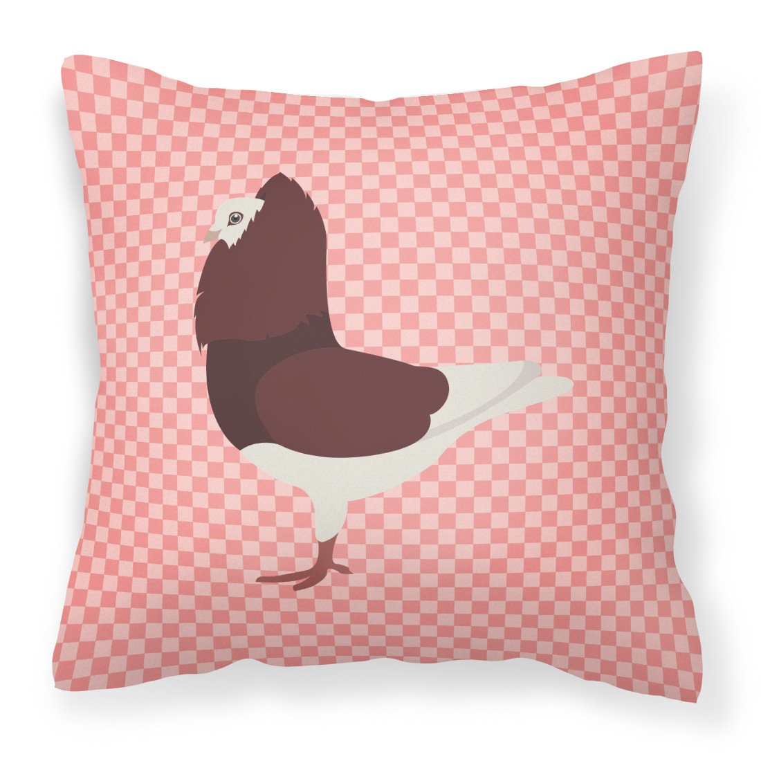 Capuchin Red Pigeon Pink Check Decorative Throw Pillow 18x18 Indoor Outdoor Accent Cushion, Fabric Cover with Insert for Sofa, Bed, Porch & Living Room
