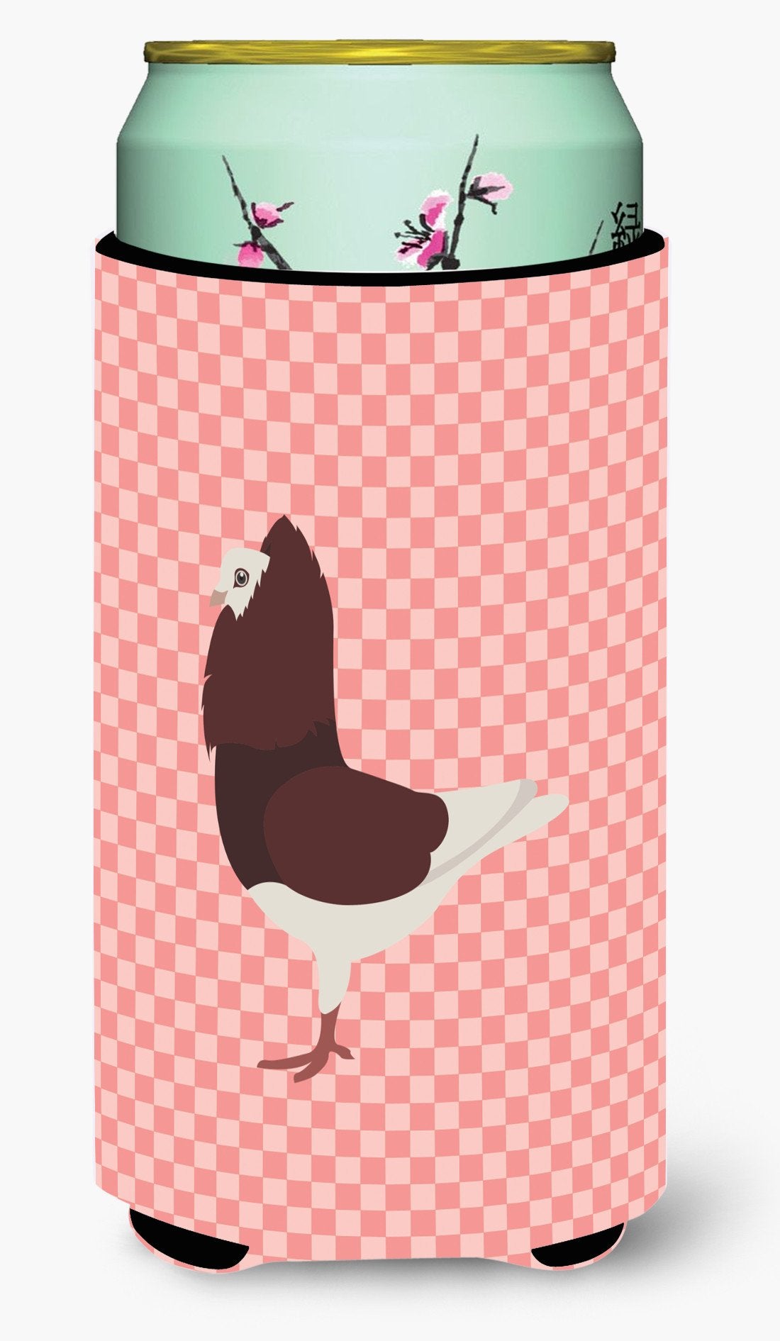 Capuchin Red Pigeon Pink Check Tall Boy Hugger Can Cooler Sleeve Machine Washable Drink Collapsible Insulator Beverage Insulated Holder