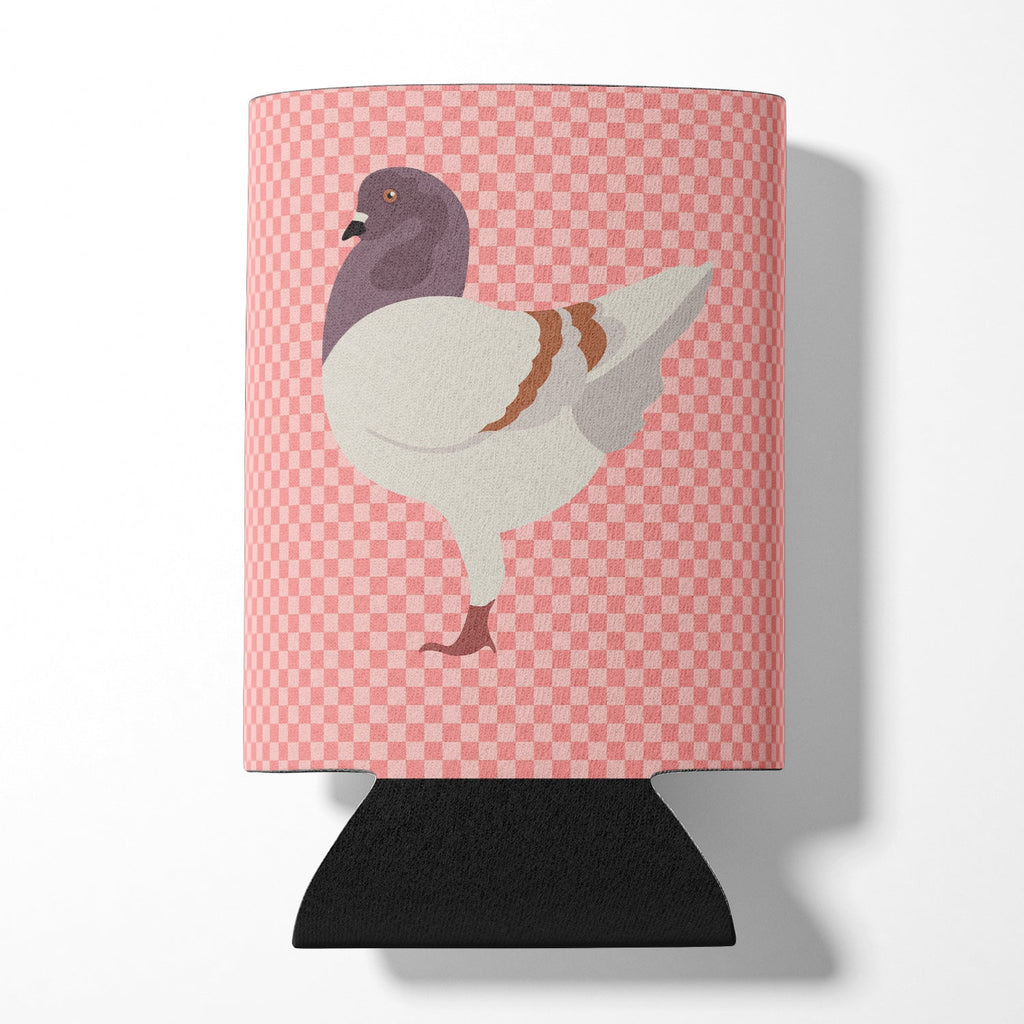 German Modena Pigeon Pink Check Can or Bottle Hugger Cooler Sleeve for Standard 12 oz Cans, Insulated Foam Beer & Soda Can Hugger Reusable