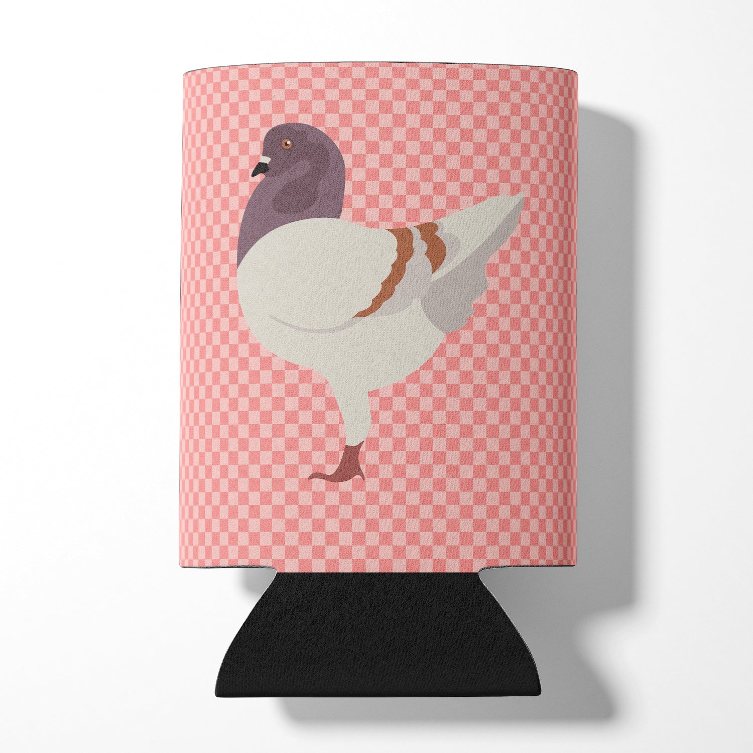 German Modena Pigeon Pink Check Can or Bottle Hugger Cooler Sleeve for Standard 12 oz Cans, Insulated Foam Beer & Soda Can Hugger Reusable