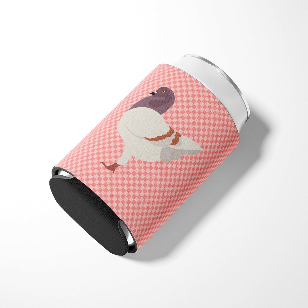 German Modena Pigeon Pink Check Can or Bottle Hugger Cooler Sleeve for Standard 12 oz Cans, Insulated Foam Beer & Soda Can Hugger Reusable