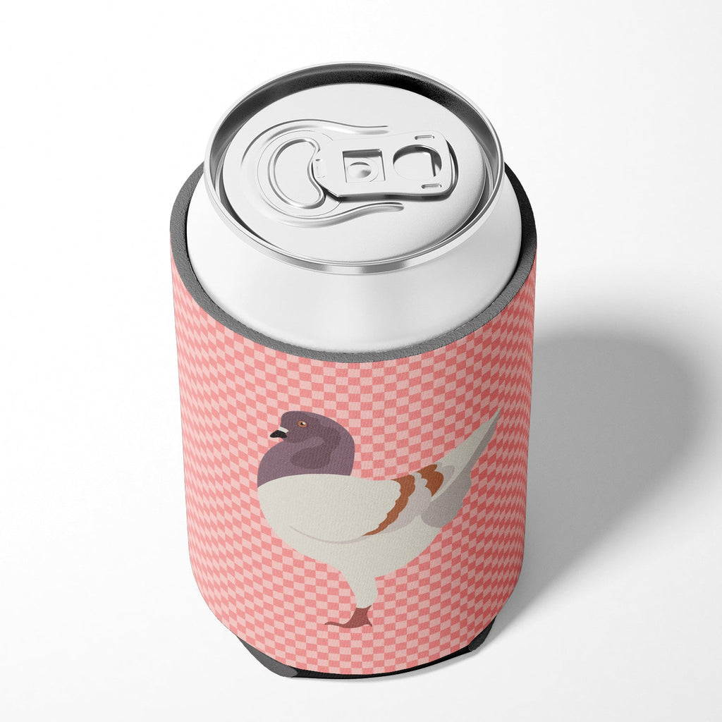 German Modena Pigeon Pink Check Can or Bottle Hugger Cooler Sleeve for Standard 12 oz Cans, Insulated Foam Beer & Soda Can Hugger Reusable