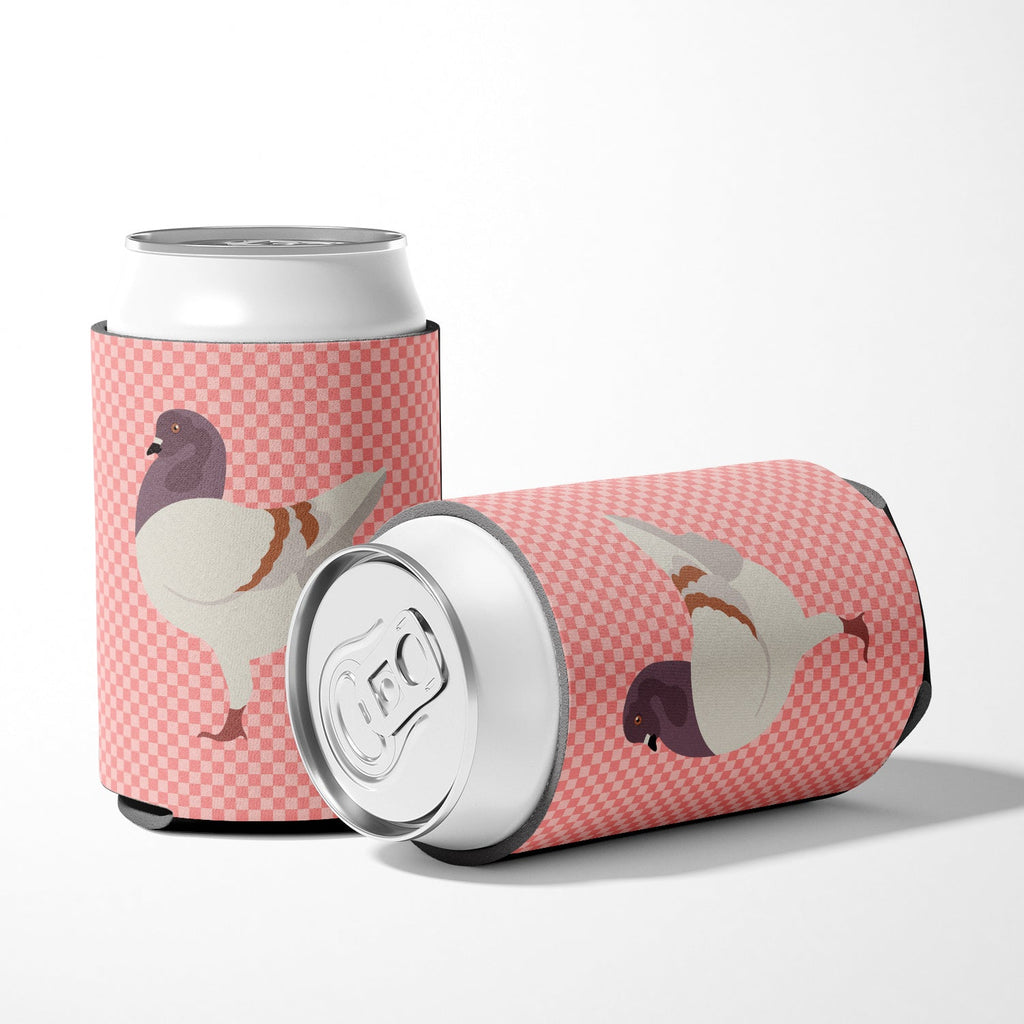 German Modena Pigeon Pink Check Can or Bottle Hugger Cooler Sleeve for Standard 12 oz Cans, Insulated Foam Beer & Soda Can Hugger Reusable