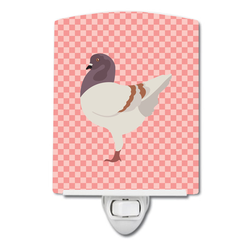 German Modena Pigeon Pink Check Ceramic Night Light Compact, UL-Certified, Ideal for Bedroom, Bathroom, Nursery, Hallway, Kitchen, 6x4x3, Multicolor