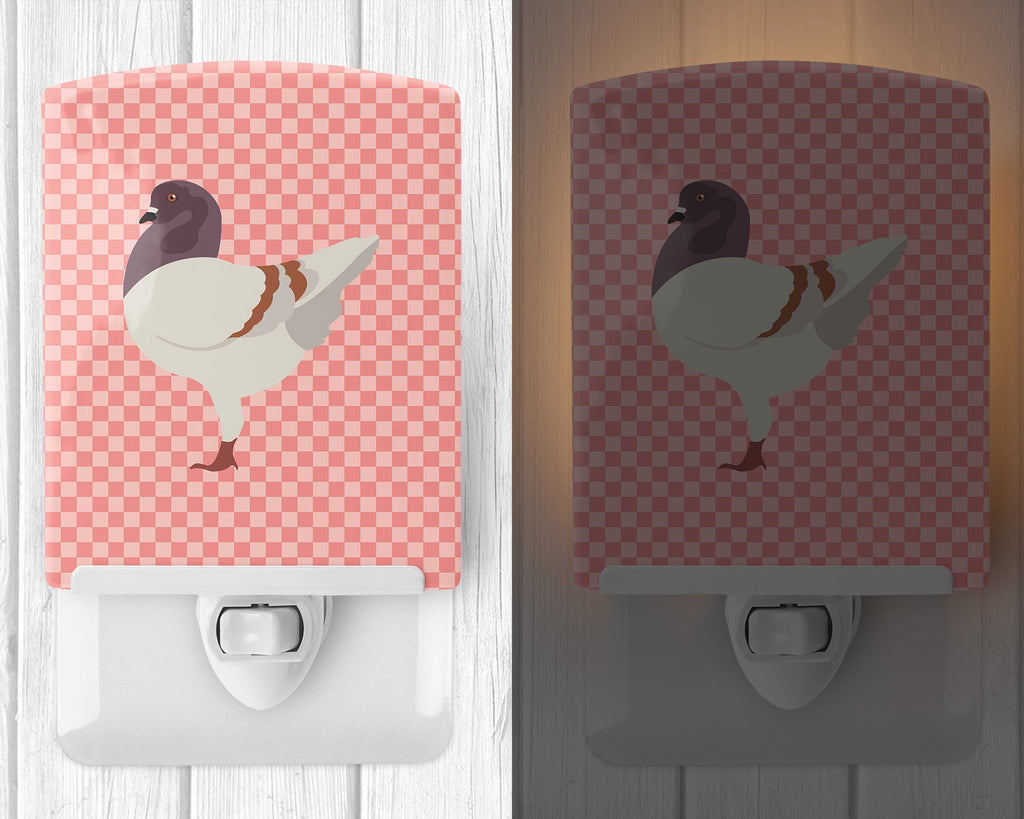German Modena Pigeon Pink Check Ceramic Night Light Compact, UL-Certified, Ideal for Bedroom, Bathroom, Nursery, Hallway, Kitchen, 6x4x3, Multicolor
