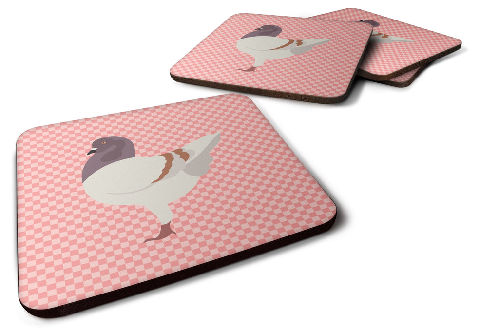 German Modena Pigeon Pink Check Foam Coasters Set of 4 Cup Coasters for Indoor Outdoor, Tabletop Protection, Anti Slip, Mouse pad Material