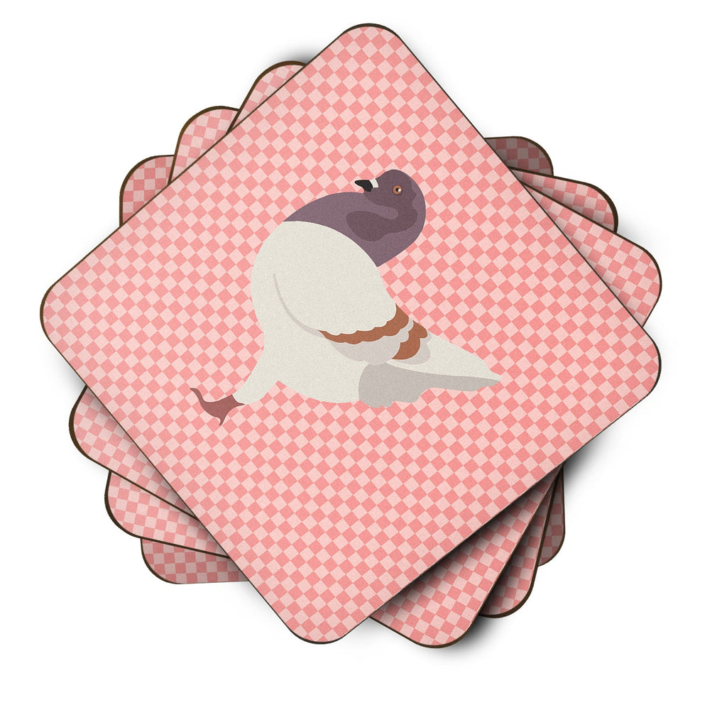 German Modena Pigeon Pink Check Foam Coasters Set of 4 Cup Coasters for Indoor Outdoor, Tabletop Protection, Anti Slip, Mouse pad Material