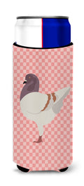 German Modena Pigeon Pink Check Slim Can Hugger , Insulated Foam Hugger for 12 oz Slim Cans, Beer Bottles & Water Bottles, Printed in USA