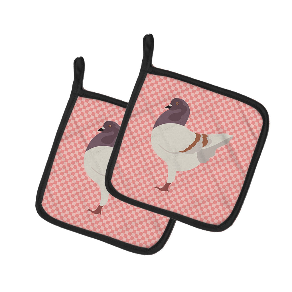 German Modena Pigeon Pink Check Pot Holder Set of 2 Heat Resistant Quilted Hot Pads 7.5 x 7.5 Inch, Insulated Kitchen Trivets for Cooking & Baking