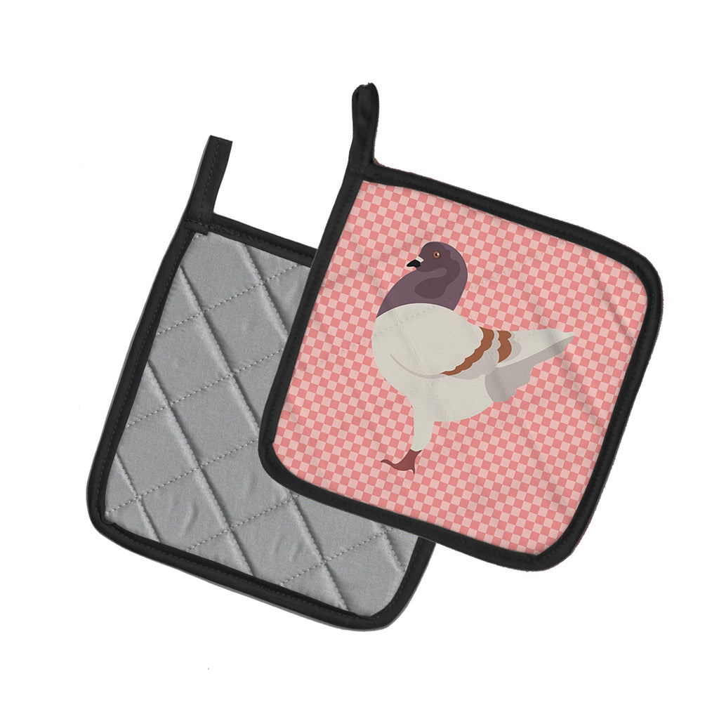 German Modena Pigeon Pink Check Pot Holder Set of 2 Heat Resistant Quilted Hot Pads 7.5 x 7.5 Inch, Insulated Kitchen Trivets for Cooking & Baking