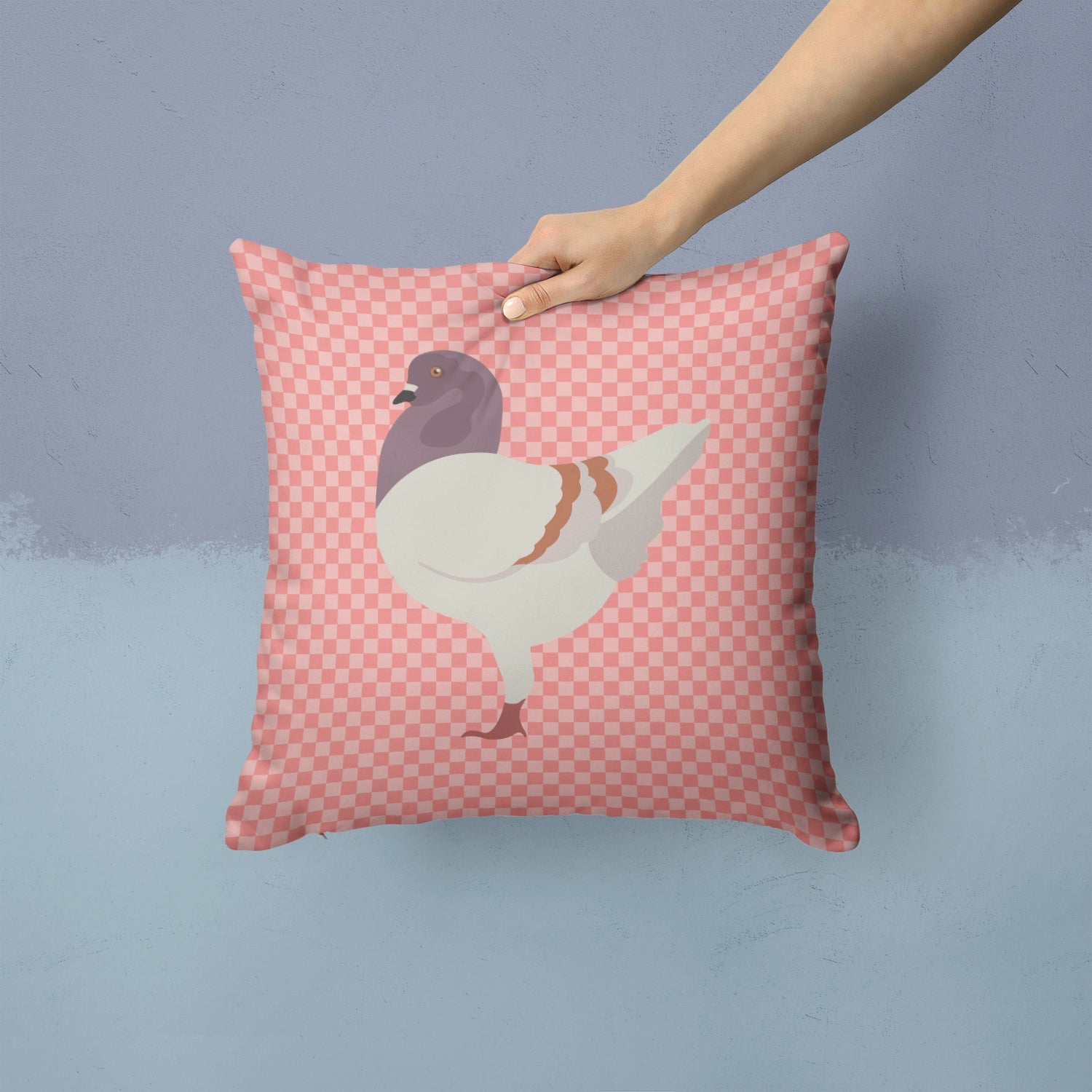 German Modena Pigeon Pink Check Decorative Throw Pillow 14x14 Indoor Outdoor Accent Cushion, Fabric Cover with Insert for Sofa, Bed, Porch & Living Room