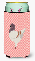 German Modena Pigeon Pink Check Tall Boy Hugger Can Cooler Sleeve Machine Washable Drink Collapsible Insulator Beverage Insulated Holder