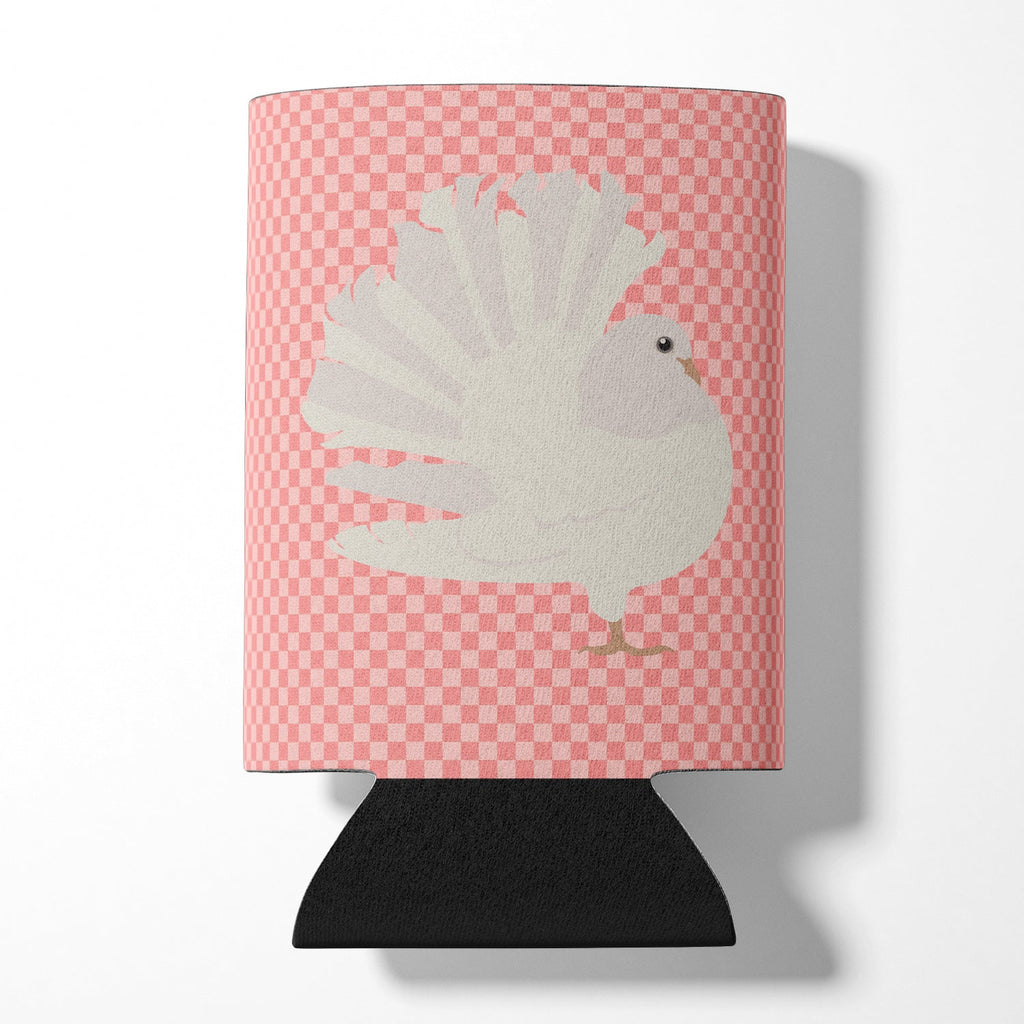 Silver Fantail Pigeon Pink Check Can or Bottle Hugger Cooler Sleeve for Standard 12 oz Cans, Insulated Foam Beer & Soda Can Hugger Reusable