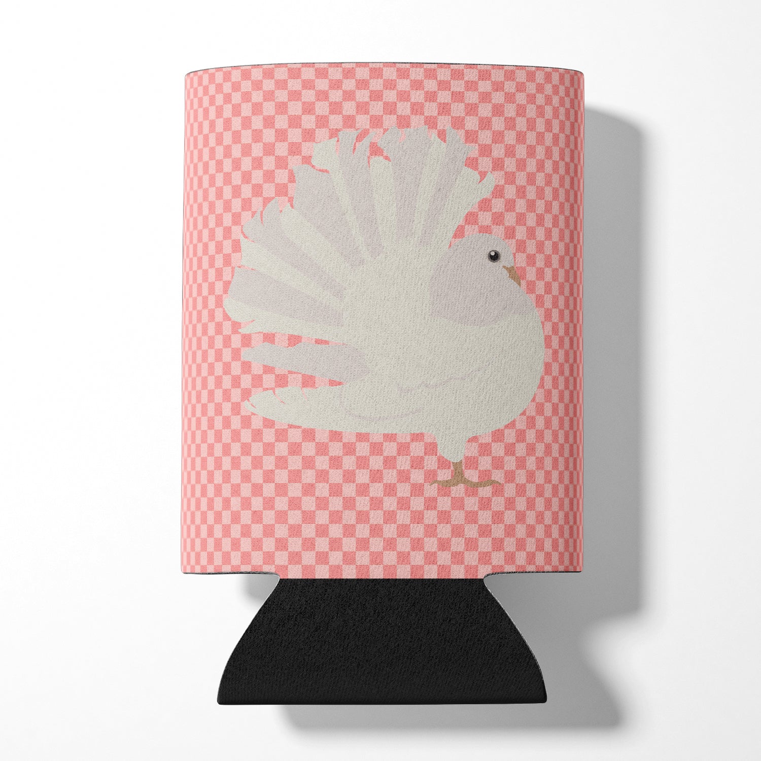 Silver Fantail Pigeon Pink Check Can or Bottle Hugger Cooler Sleeve for Standard 12 oz Cans, Insulated Foam Beer & Soda Can Hugger Reusable
