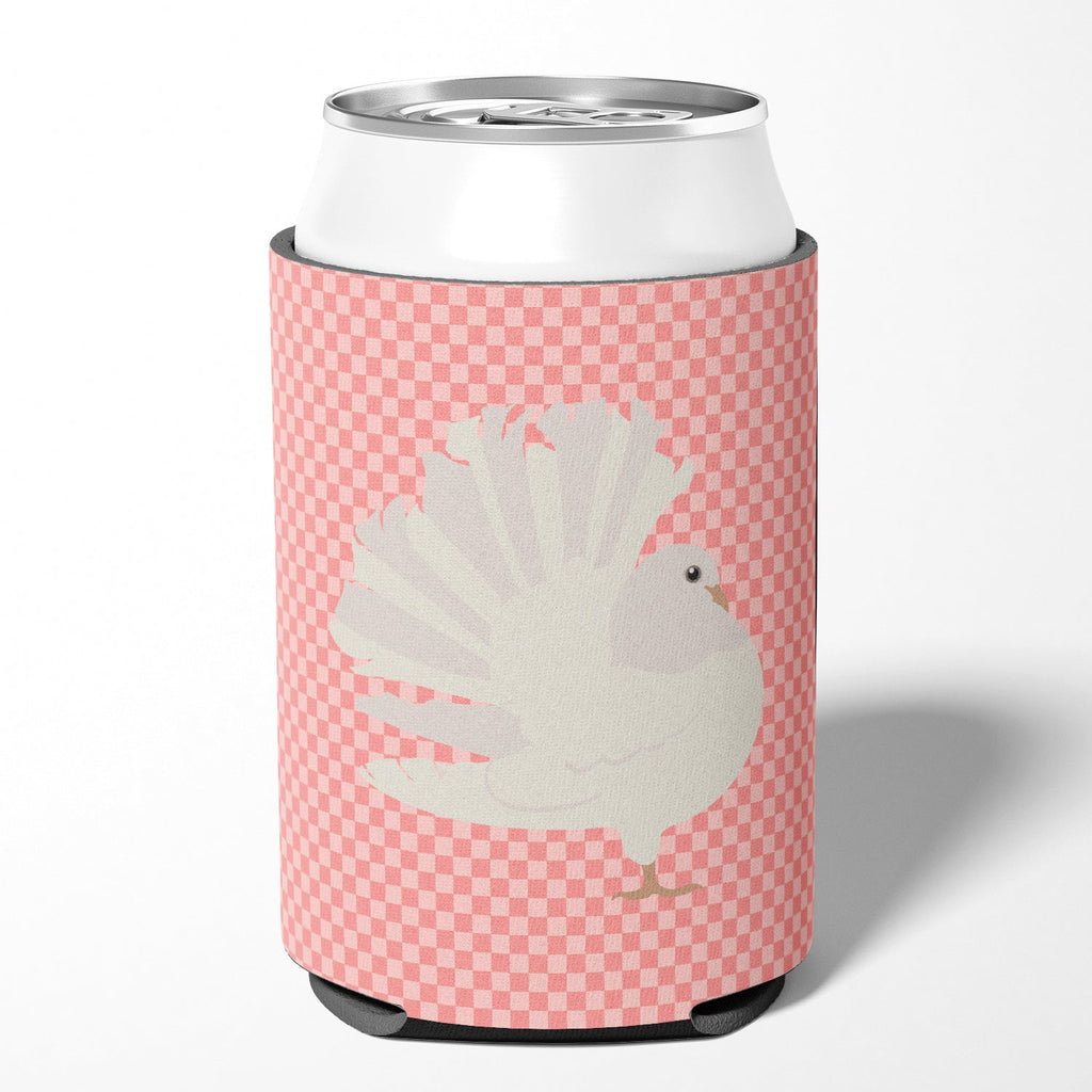 Silver Fantail Pigeon Pink Check Can or Bottle Hugger Cooler Sleeve for Standard 12 oz Cans, Insulated Foam Beer & Soda Can Hugger Reusable