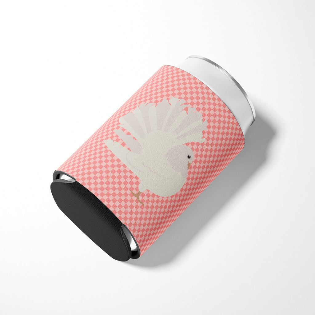Silver Fantail Pigeon Pink Check Can or Bottle Hugger Cooler Sleeve for Standard 12 oz Cans, Insulated Foam Beer & Soda Can Hugger Reusable