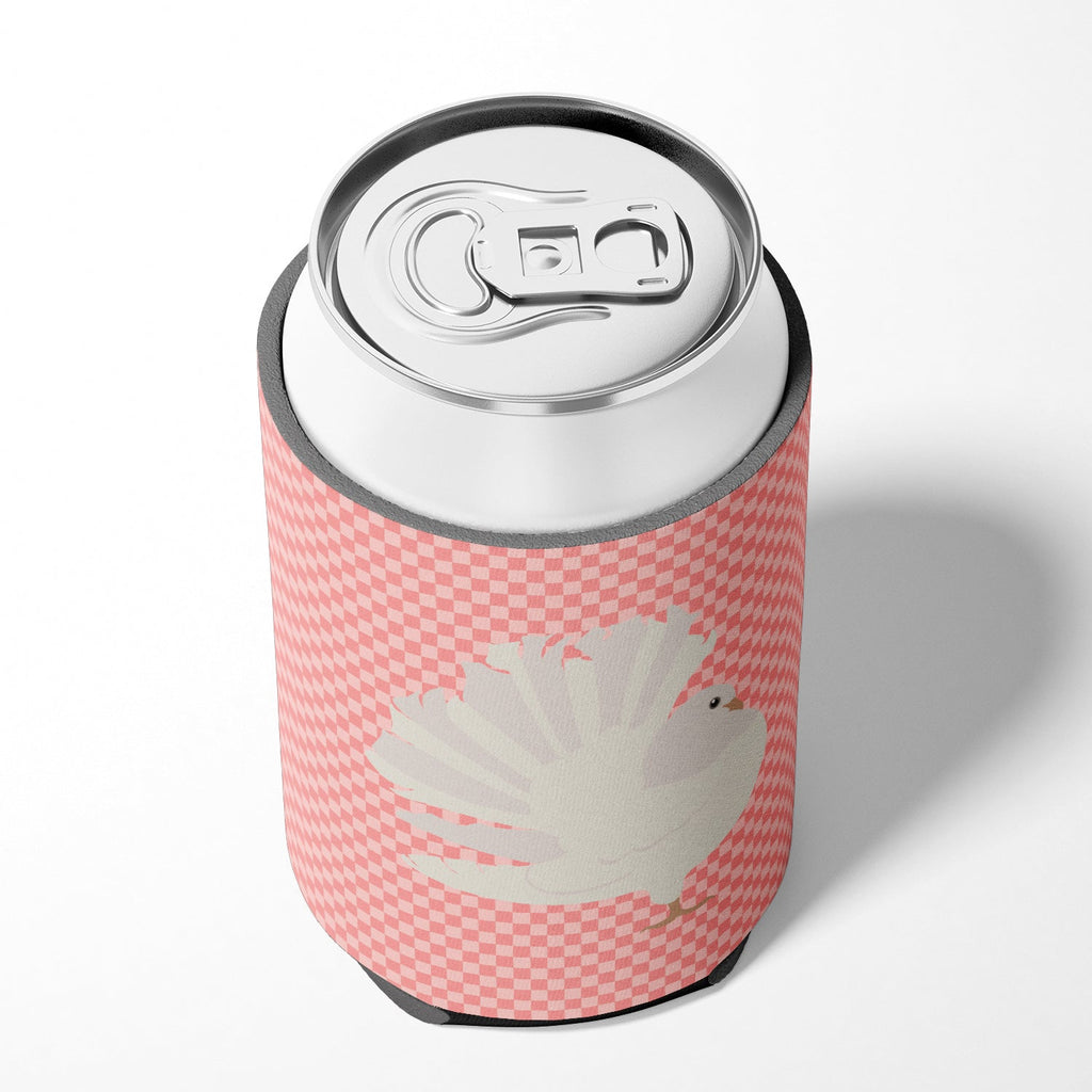 Silver Fantail Pigeon Pink Check Can or Bottle Hugger Cooler Sleeve for Standard 12 oz Cans, Insulated Foam Beer & Soda Can Hugger Reusable