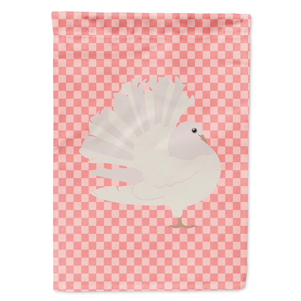 Silver Fantail Pigeon Pink Check House Flag 28x40 Porch Sleeve Pole Decorative Outside Yard Banner Artwork Wall Hanging, Polyester