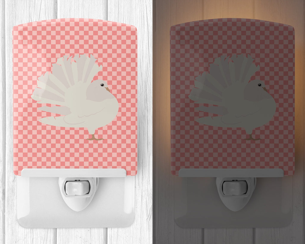 Silver Fantail Pigeon Pink Check Ceramic Night Light Compact, UL-Certified, Ideal for Bedroom, Bathroom, Nursery, Hallway, Kitchen, 6x4x3, Multicolor
