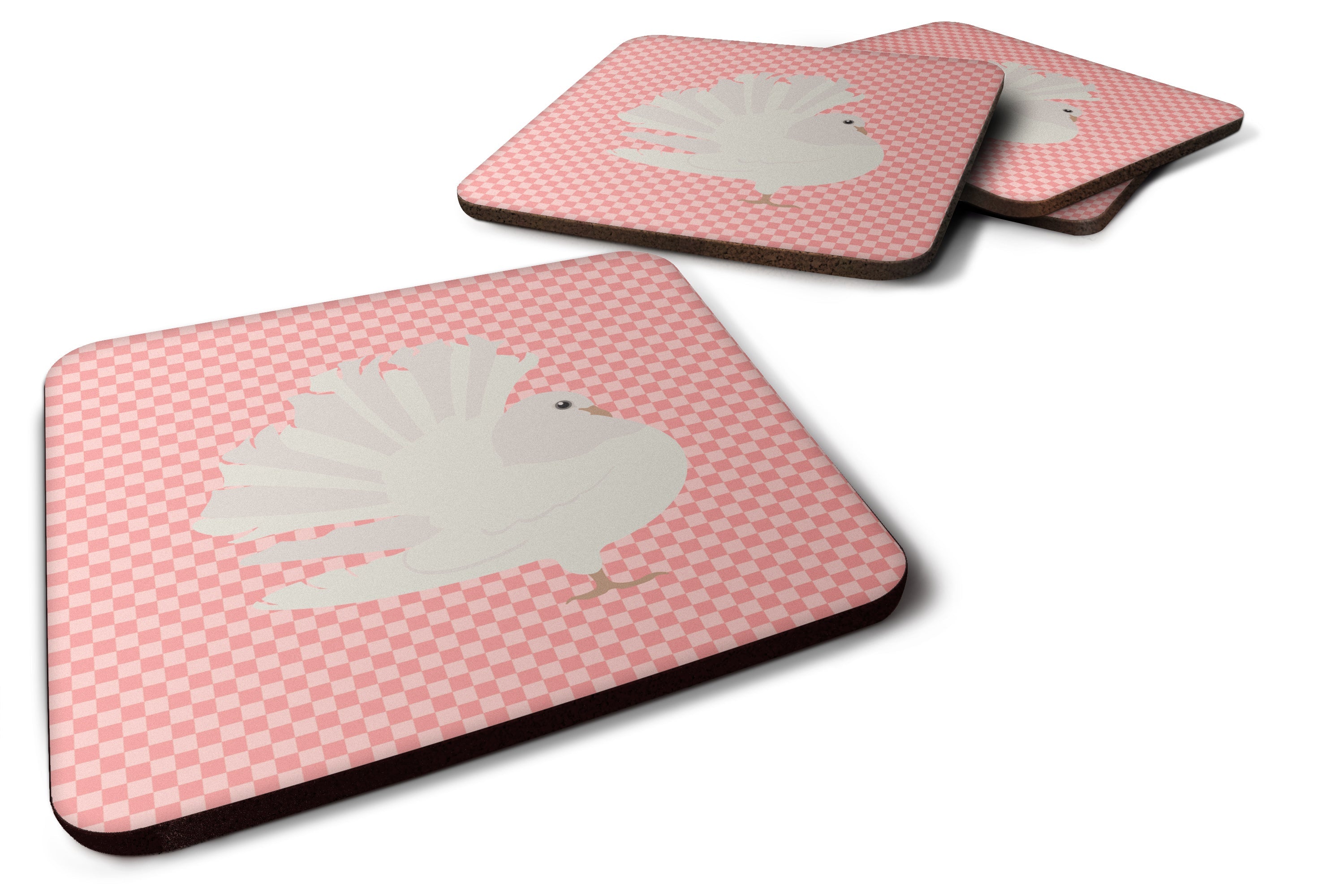 Silver Fantail Pigeon Pink Check Foam Coasters Set of 4 Cup Coasters for Indoor Outdoor, Tabletop Protection, Anti Slip, Mouse pad Material