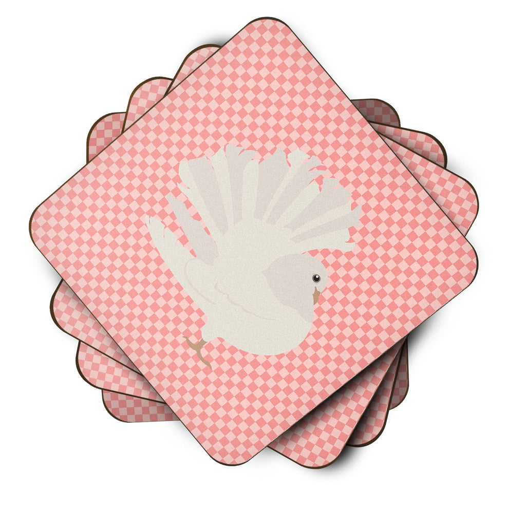 Silver Fantail Pigeon Pink Check Foam Coasters Set of 4 Cup Coasters for Indoor Outdoor, Tabletop Protection, Anti Slip, Mouse pad Material