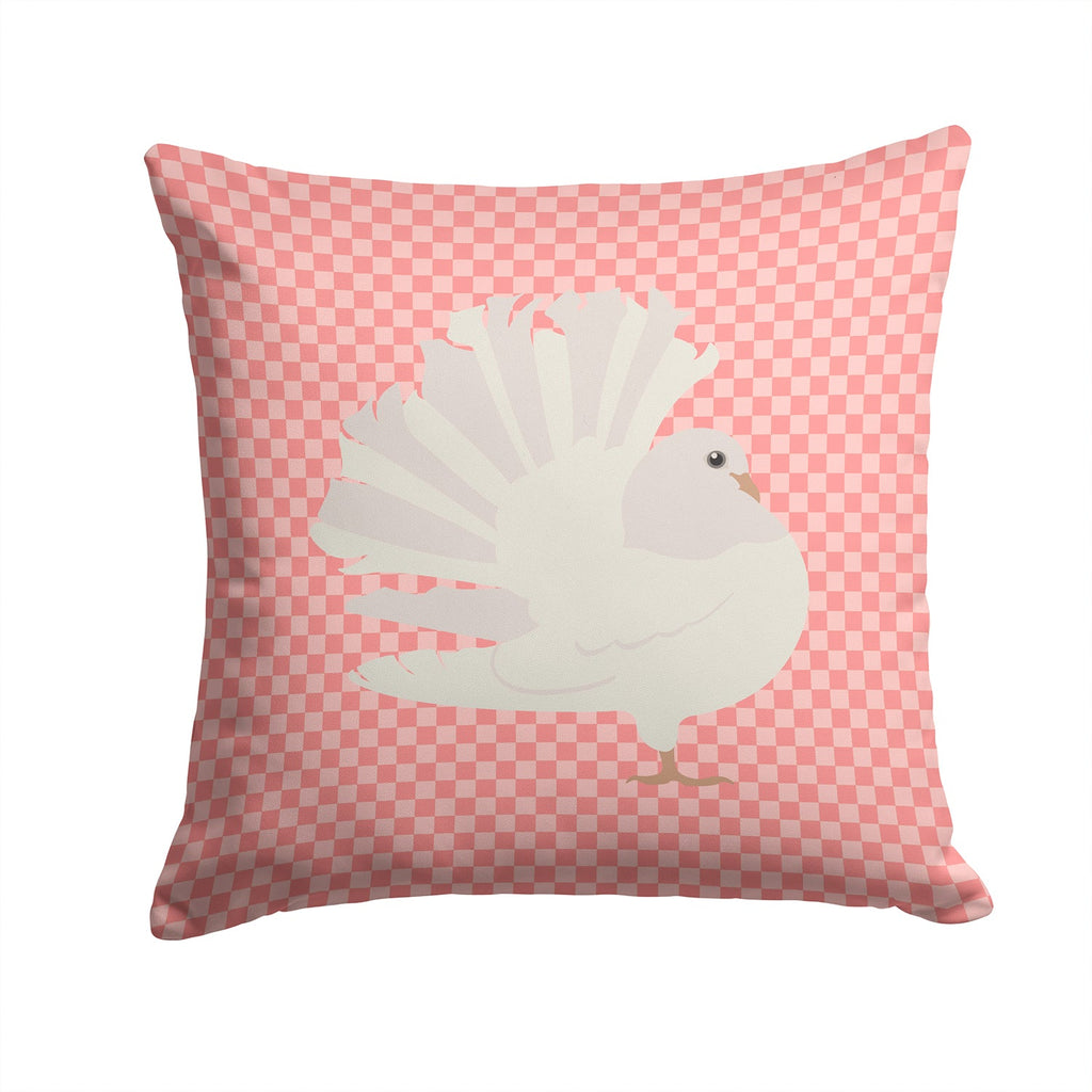 Silver Fantail Pigeon Pink Check Decorative Throw Pillow 14x14 Indoor Outdoor Accent Cushion, Fabric Cover with Insert for Sofa, Bed, Porch & Living Room