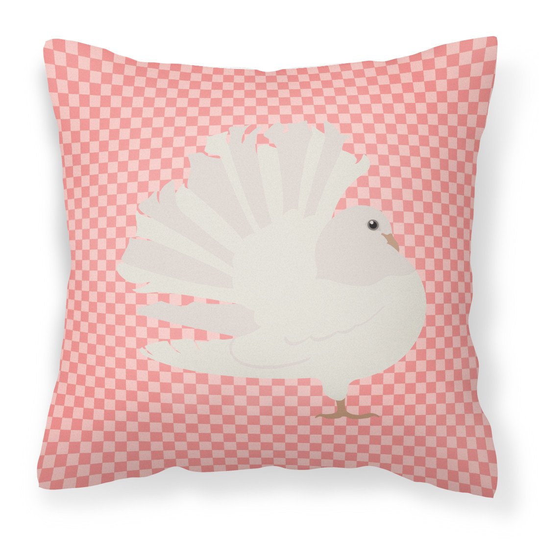 Silver Fantail Pigeon Pink Check Decorative Throw Pillow 18x18 Indoor Outdoor Accent Cushion, Fabric Cover with Insert for Sofa, Bed, Porch & Living Room