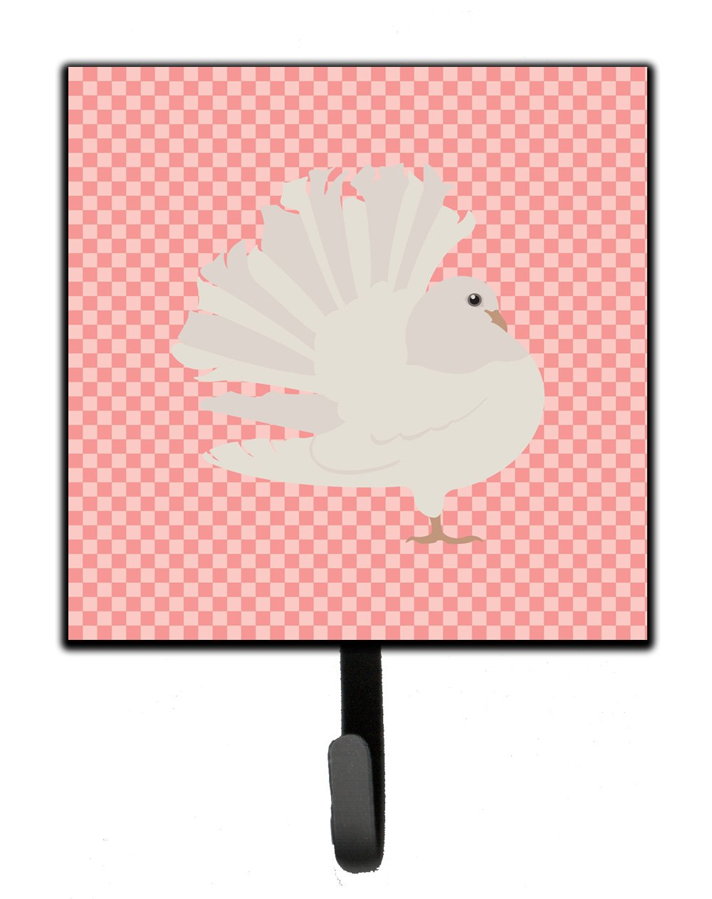 Silver Fantail Pigeon Pink Check Leash or Key Holder Wall Hooks, Key Hooks Holder, Coat Rack Wall Mount, Coat Hooks, Hooks for Hanging Keys, Towels, Aprons, Leashes