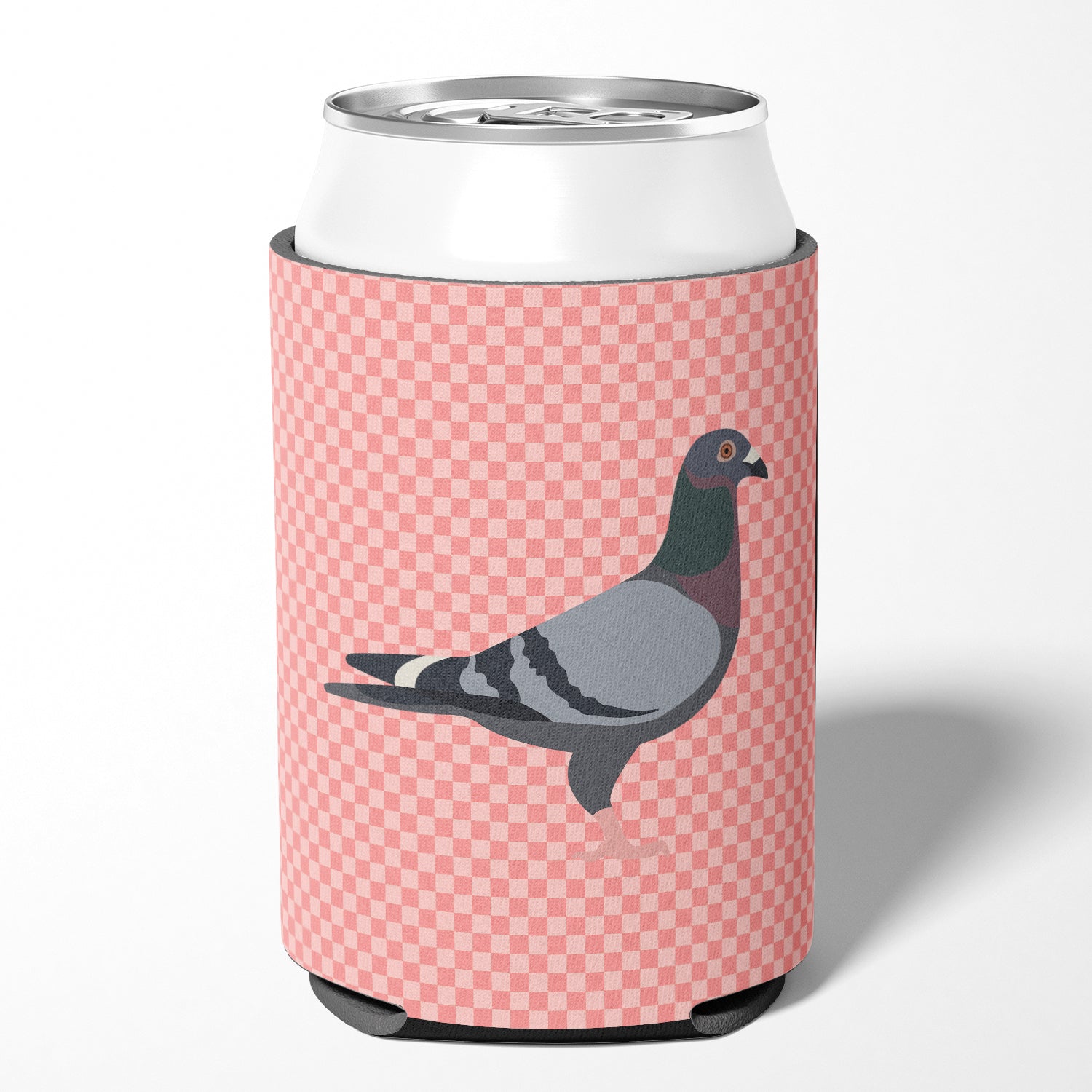 Racing Pigeon Pink Check Can or Bottle Hugger Cooler Sleeve for Standard 12 oz Cans, Insulated Foam Beer & Soda Can Hugger Reusable