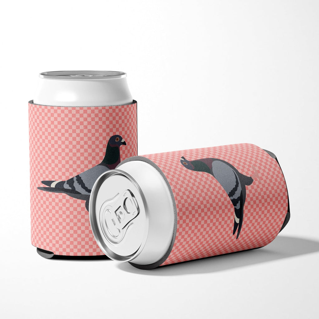Racing Pigeon Pink Check Can or Bottle Hugger Cooler Sleeve for Standard 12 oz Cans, Insulated Foam Beer & Soda Can Hugger Reusable