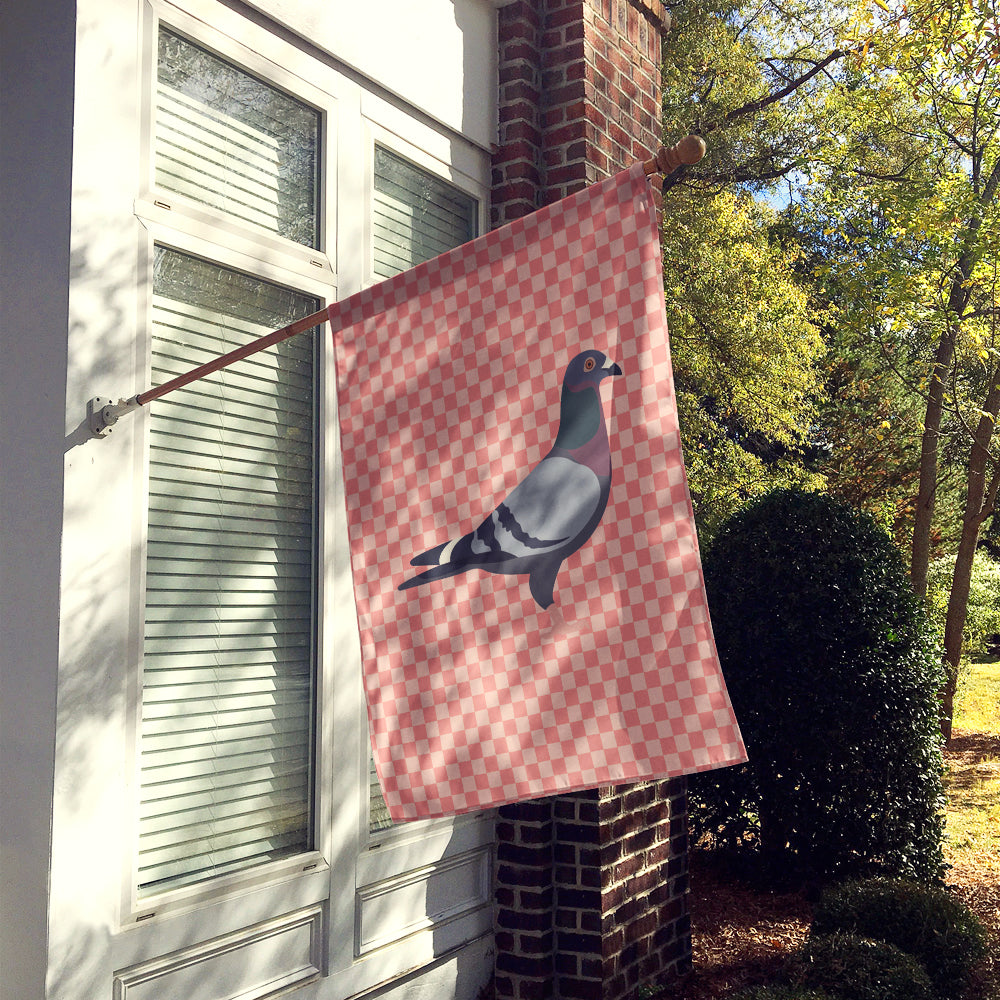 Racing Pigeon Pink Check House Flag 28x40 Porch Sleeve Pole Decorative Outside Yard Banner Artwork Wall Hanging, Polyester