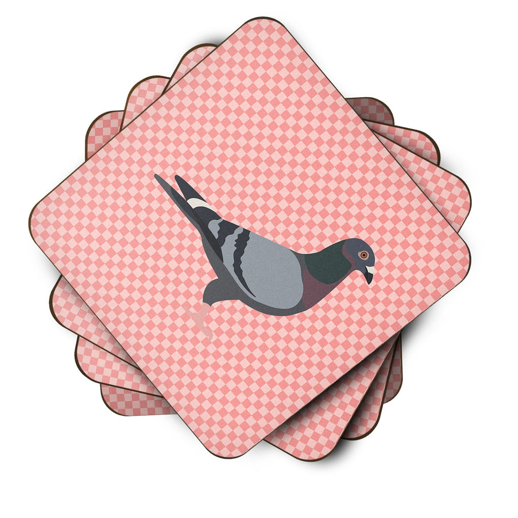 Racing Pigeon Pink Check Foam Coasters Set of 4 Cup Coasters for Indoor Outdoor, Tabletop Protection, Anti Slip, Mouse pad Material