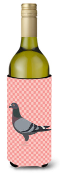 Racing Pigeon Pink Check Wine Bottle Hugger Gift Sleeve for Standard 750 ml Bottles, Insulated Reusable Also Fits Mini Shot & Pint Bottles