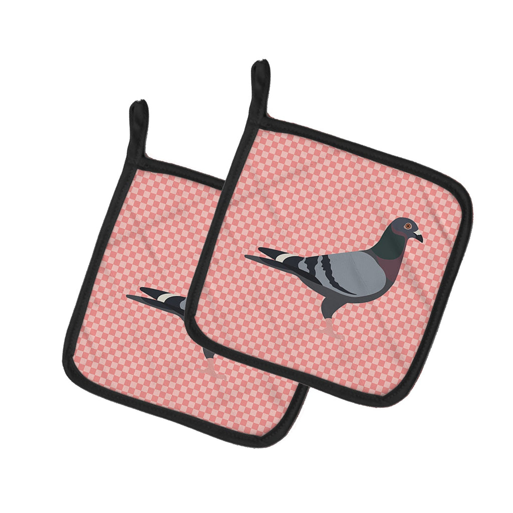 Racing Pigeon Pink Check Pot Holder Set of 2 Heat Resistant Quilted Hot Pads 7.5 x 7.5 Inch, Insulated Kitchen Trivets for Cooking & Baking