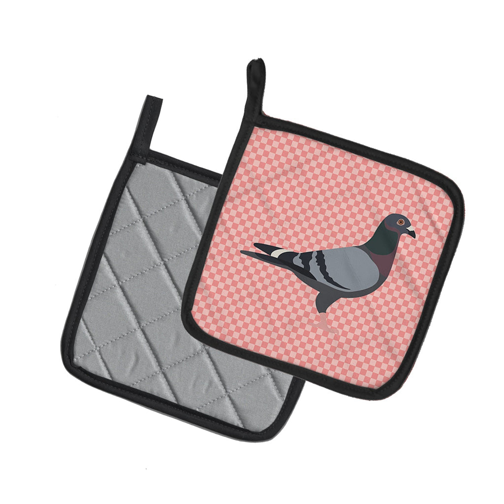Racing Pigeon Pink Check Pot Holder Set of 2 Heat Resistant Quilted Hot Pads 7.5 x 7.5 Inch, Insulated Kitchen Trivets for Cooking & Baking