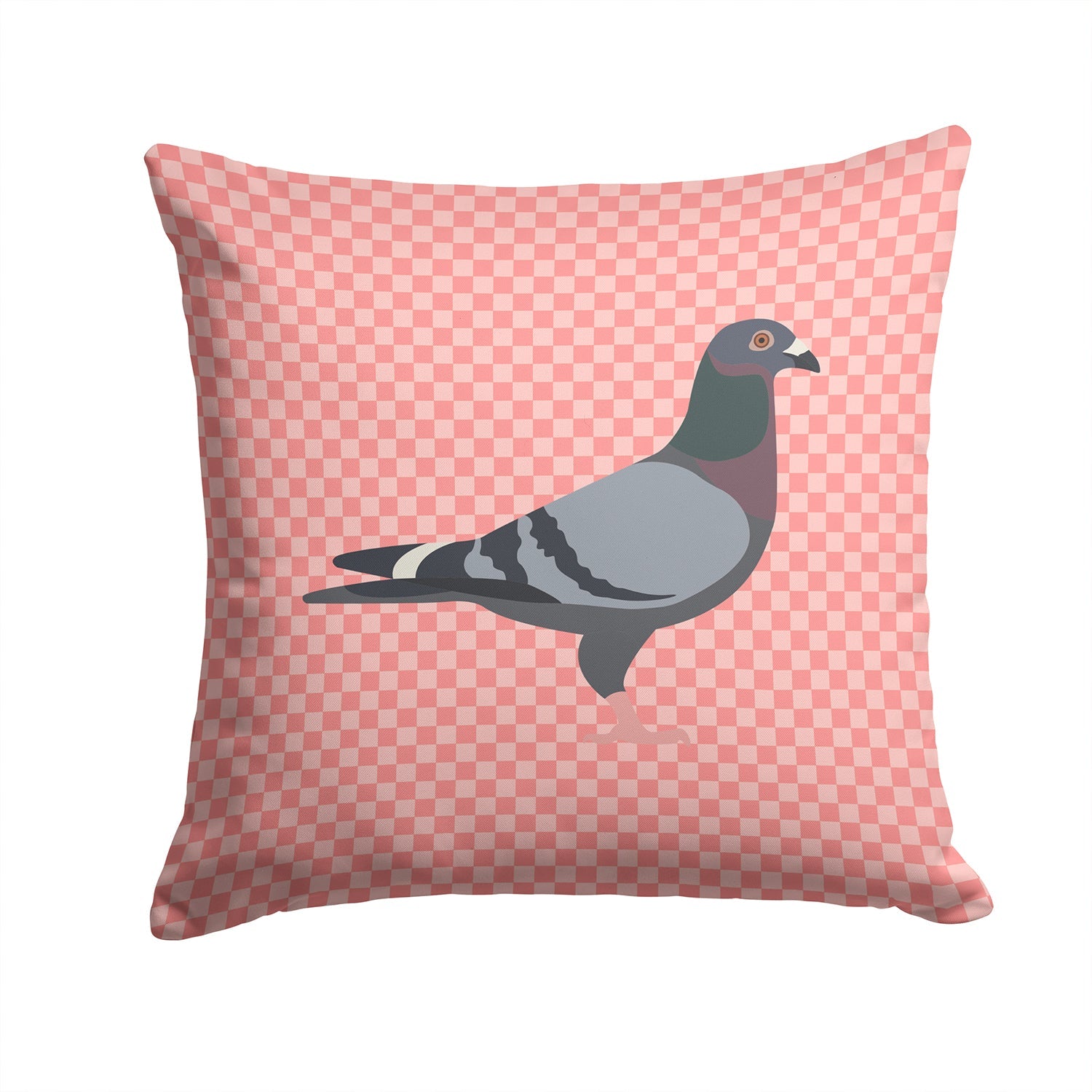 Racing Pigeon Pink Check Decorative Throw Pillow 14x14 Indoor Outdoor Accent Cushion, Fabric Cover with Insert for Sofa, Bed, Porch & Living Room
