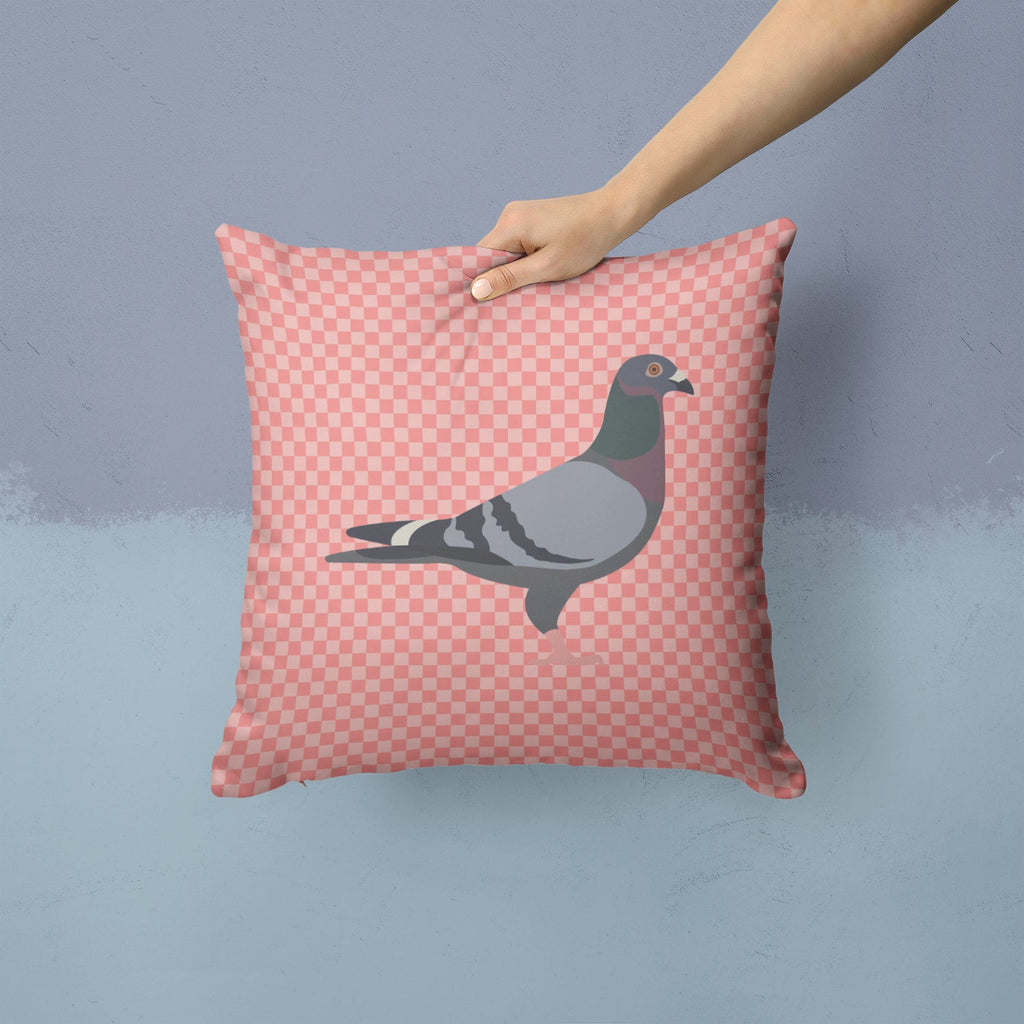 Racing Pigeon Pink Check Decorative Throw Pillow 14x14 Indoor Outdoor Accent Cushion, Fabric Cover with Insert for Sofa, Bed, Porch & Living Room