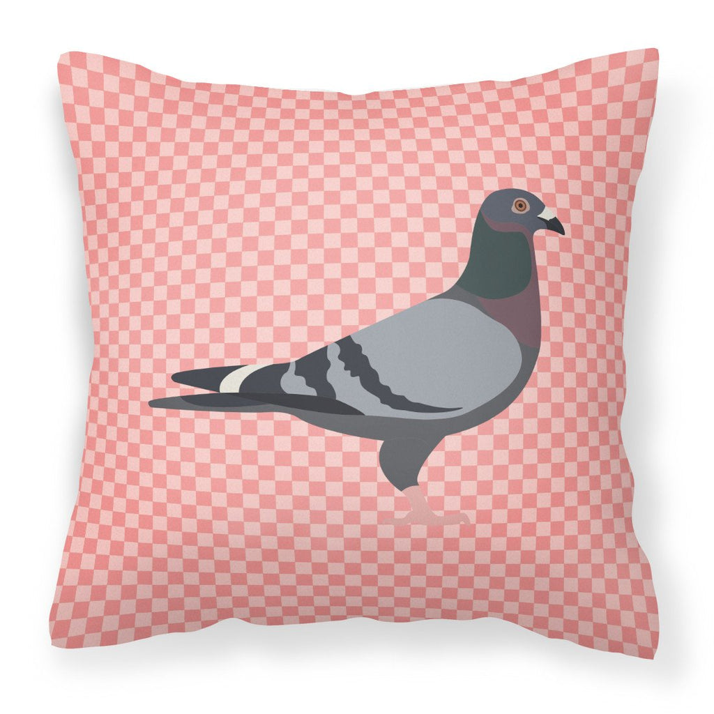 Racing Pigeon Pink Check Decorative Throw Pillow 18x18 Indoor Outdoor Accent Cushion, Fabric Cover with Insert for Sofa, Bed, Porch & Living Room