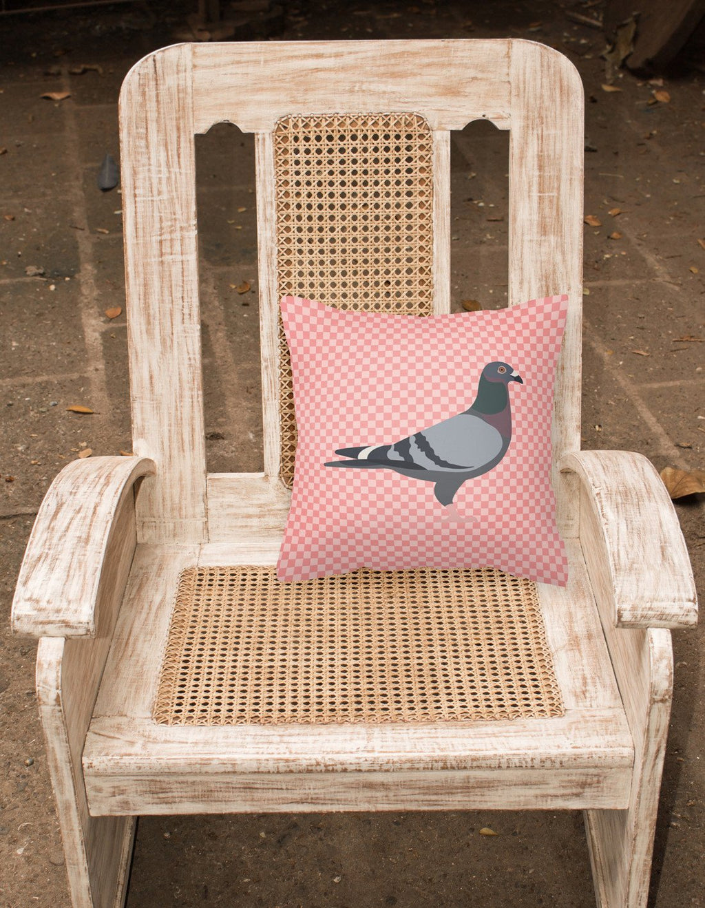 Racing Pigeon Pink Check Decorative Throw Pillow 18x18 Indoor Outdoor Accent Cushion, Fabric Cover with Insert for Sofa, Bed, Porch & Living Room