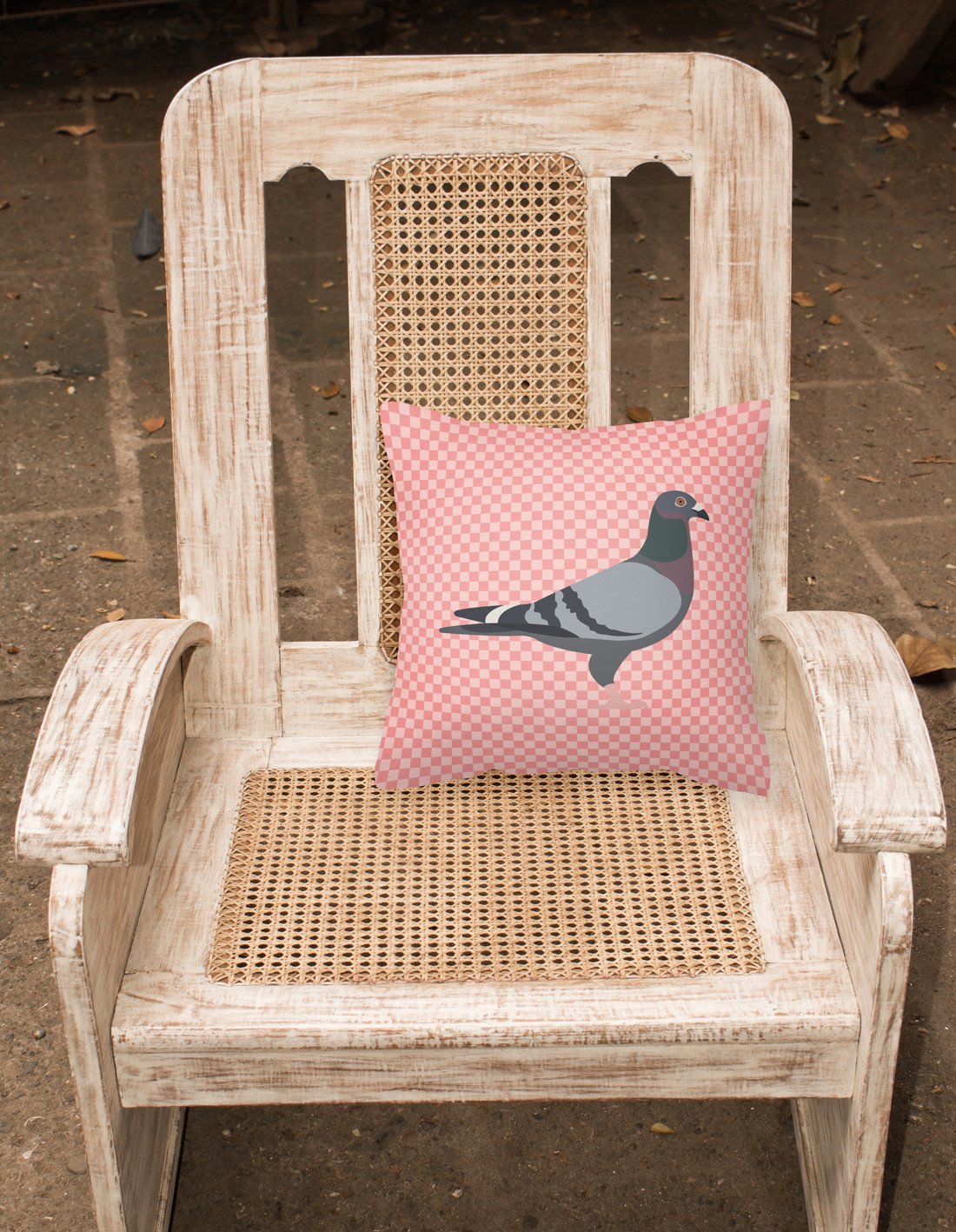 Racing Pigeon Pink Check Decorative Throw Pillow 18x18 Indoor Outdoor Accent Cushion, Fabric Cover with Insert for Sofa, Bed, Porch & Living Room