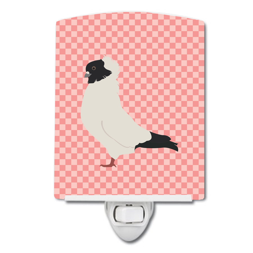Nun Pigeon Pink Check Ceramic Night Light Compact, UL-Certified, Ideal for Bedroom, Bathroom, Nursery, Hallway, Kitchen, 6x4x3, Multicolor