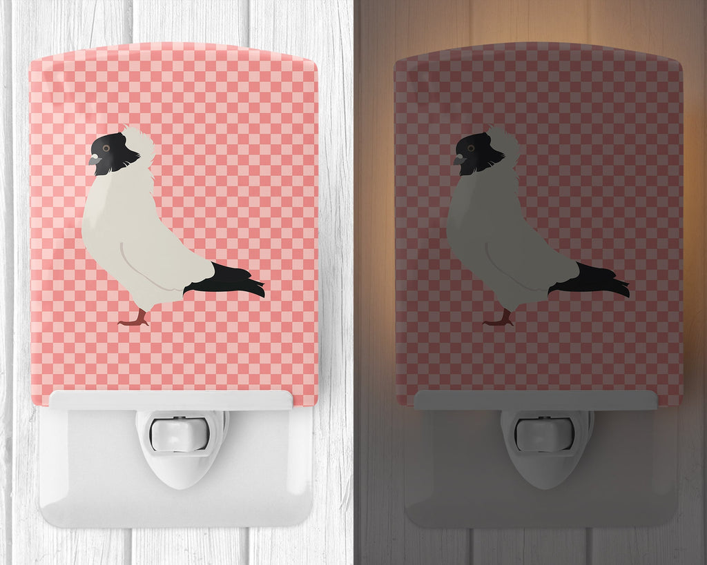 Nun Pigeon Pink Check Ceramic Night Light Compact, UL-Certified, Ideal for Bedroom, Bathroom, Nursery, Hallway, Kitchen, 6x4x3, Multicolor