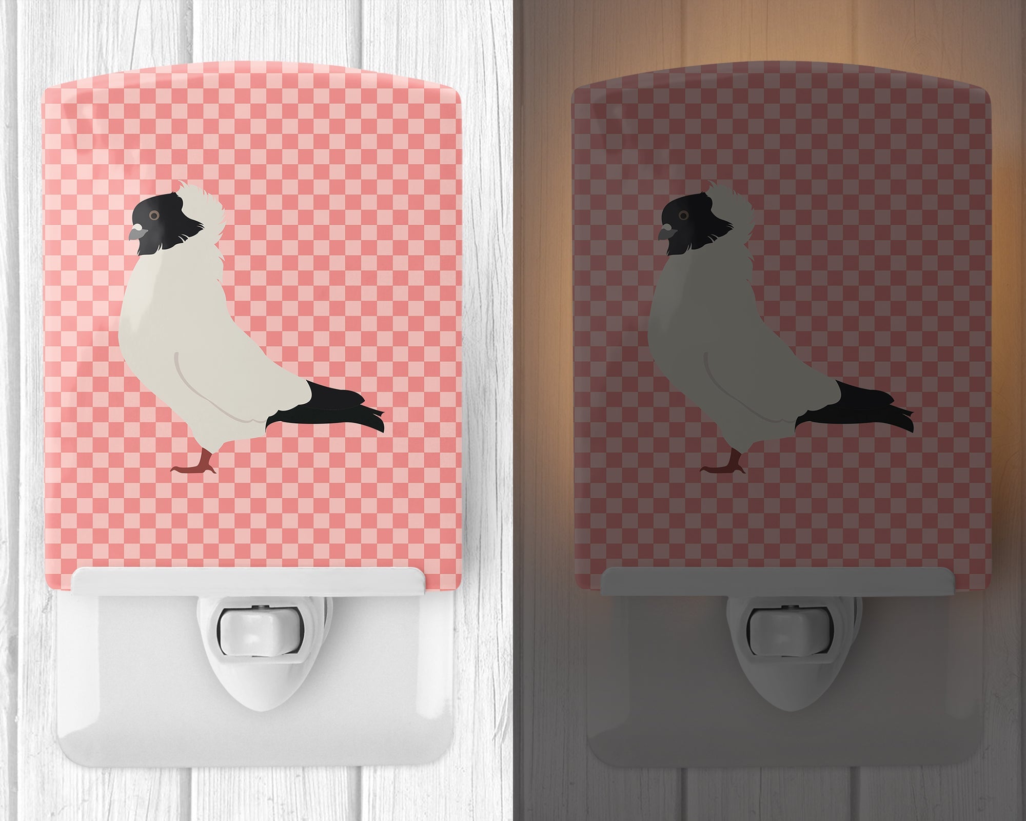 Nun Pigeon Pink Check Ceramic Night Light Compact, UL-Certified, Ideal for Bedroom, Bathroom, Nursery, Hallway, Kitchen, 6x4x3, Multicolor