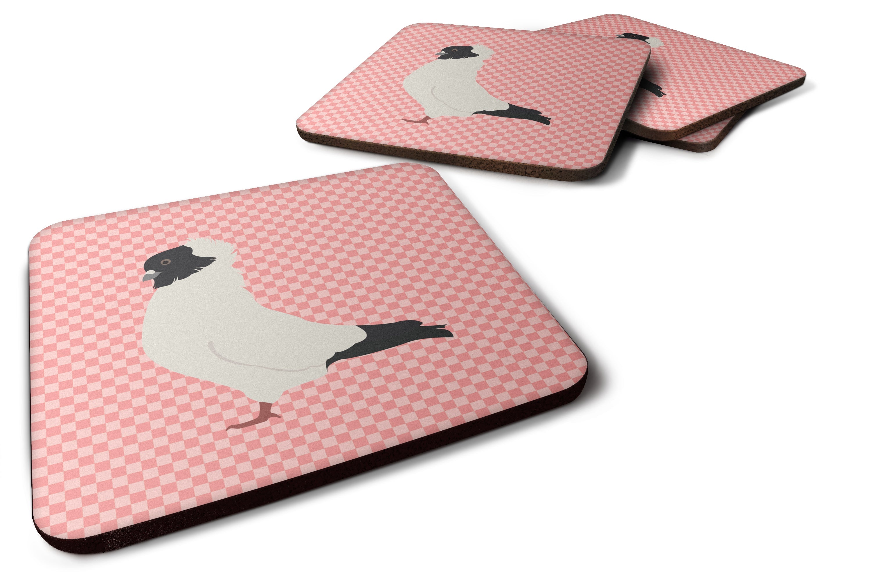 Nun Pigeon Pink Check Foam Coasters Set of 4 Cup Coasters for Indoor Outdoor, Tabletop Protection, Anti Slip, Mouse pad Material
