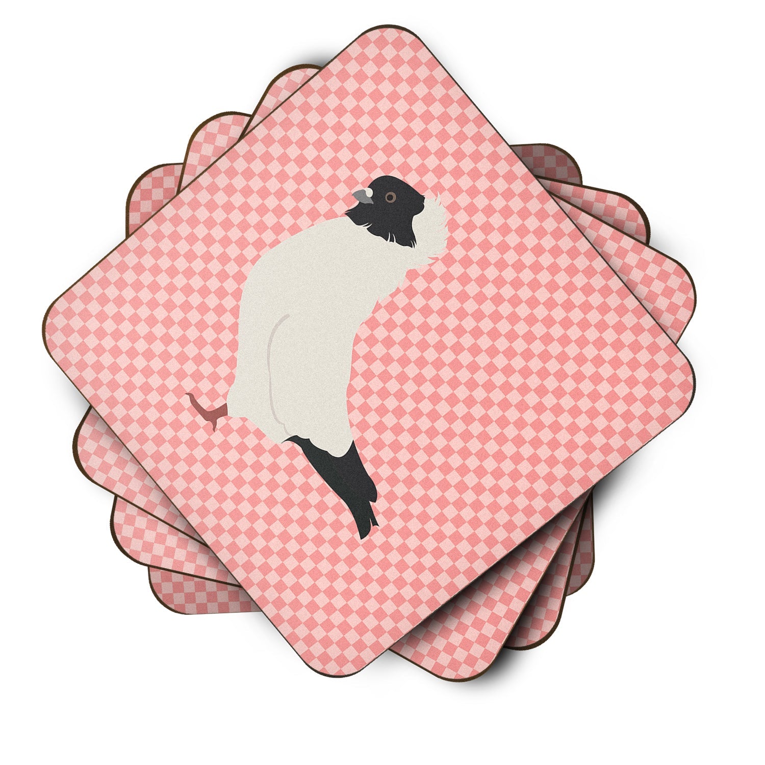Nun Pigeon Pink Check Foam Coasters Set of 4 Cup Coasters for Indoor Outdoor, Tabletop Protection, Anti Slip, Mouse pad Material