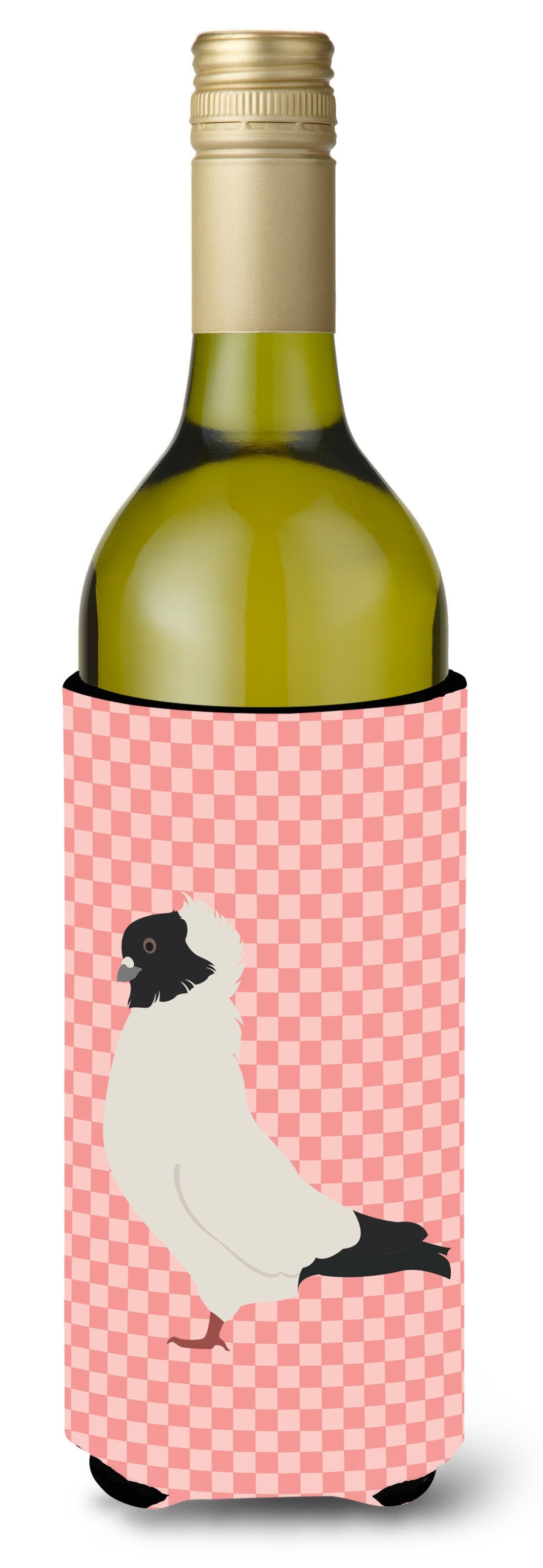 Nun Pigeon Pink Check Wine Bottle Hugger Gift Sleeve for Standard 750 ml Bottles, Insulated Reusable Also Fits Mini Shot & Pint Bottles